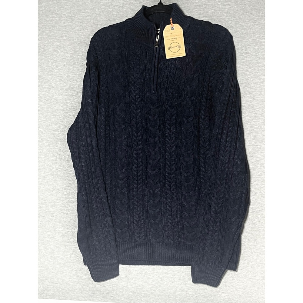 NWT Weatherproof Vintage Mens Dark Indigo Cable Knit Quarter Zip Sweater Sz Lg